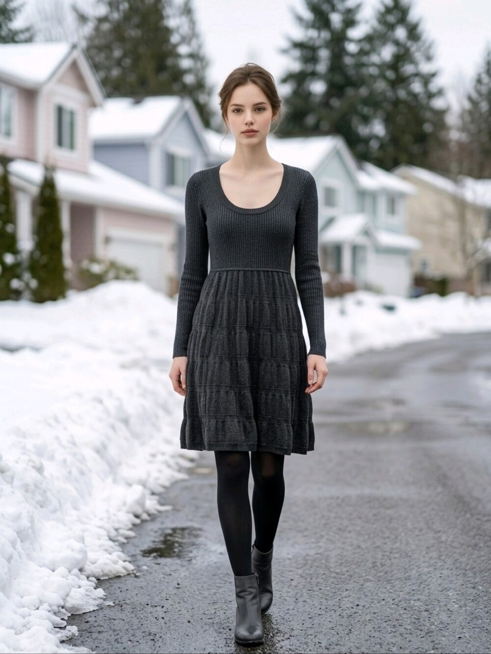 Cozy Calvin Klein Grey Ribbed Knit Midi Dress